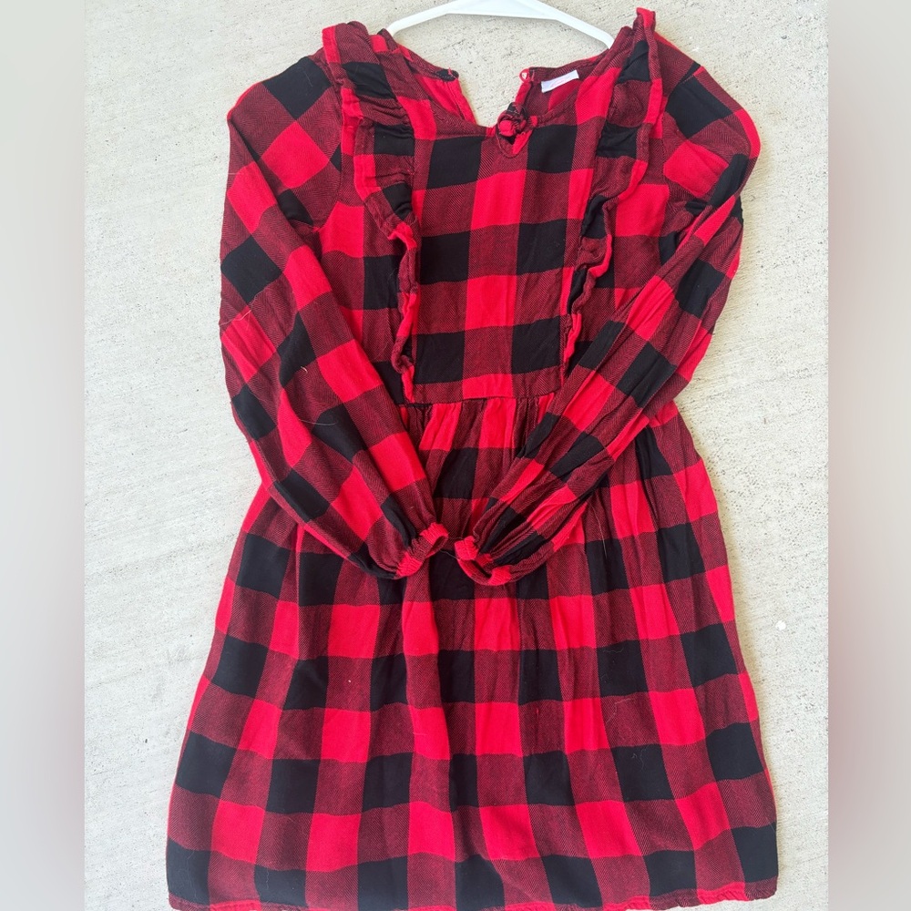 Girls M 7 8 red and black flannel dress